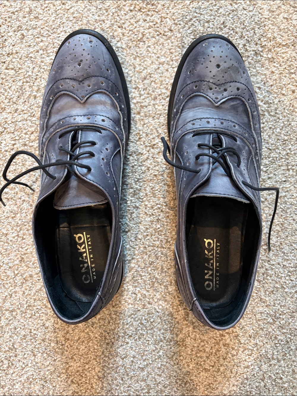 Italian Gray Leather Wingtip Oxfords - Women's Dress Shoes